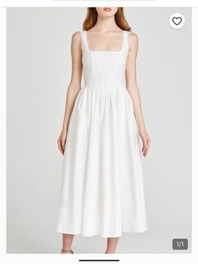 Wayf x Styled by Coco Selene Lace trim white stretch cotton midi dress